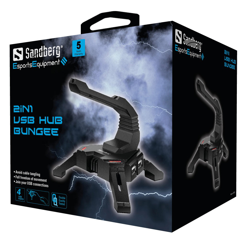 Sandberg 2in1 USB Hub Bungee, Black