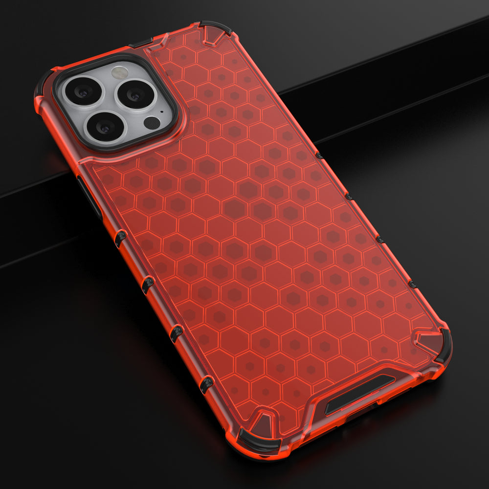 Honeycomb Case armor cover med TPU Bumper til iPhone 13 Pro Max rød