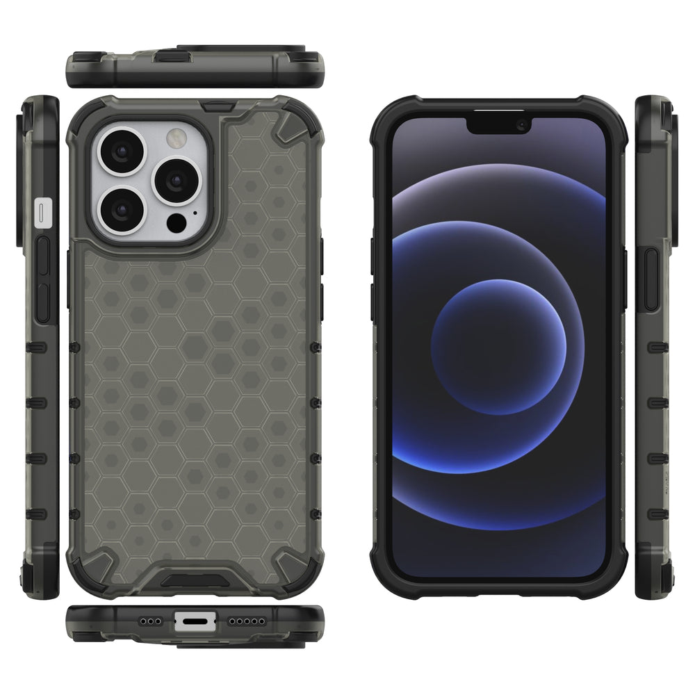 Honeycomb Case armor cover med TPU Bumper til iPhone 13 Pro sort