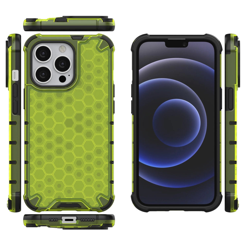 Honeycomb Case rustning med TPU Bumper til iPhone 13 Pro grøn