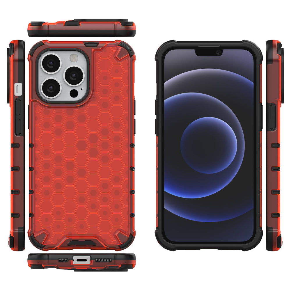 Honeycomb Case armor cover med TPU Bumper til iPhone 13 Pro rød