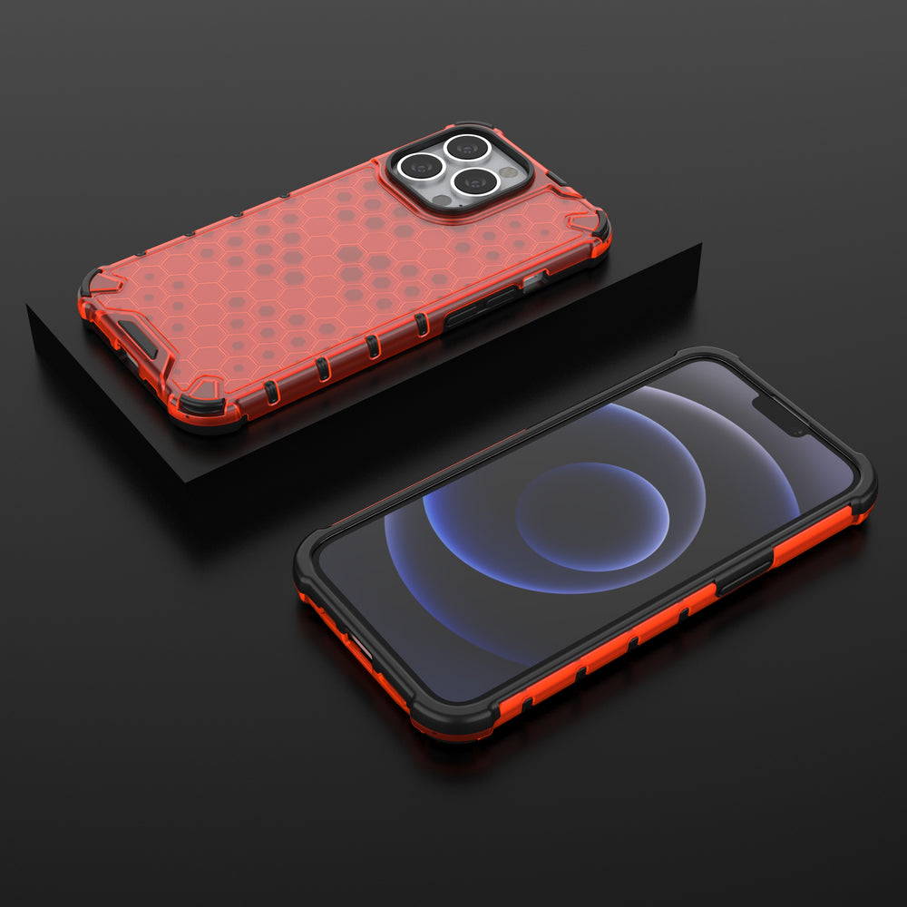 Honeycomb Case armor cover med TPU Bumper til iPhone 13 Pro rød