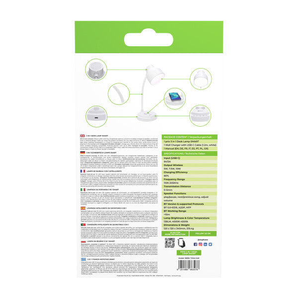 prio 3-i-1 SMART skrivebordslampe med trådløs oplader og højttaler