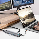 Baseus Metal Gleam 11in1 multifunctional USB Type C HUB - 3x USB 3.2 Gen 1 5Gbps / USB Type C PD 100W / 3.5 mm mini jack AUX / VGA Full HD 60Hz / 2x HDMI 4K 30Hz / TF and SD card reader / RJ45 1Gbps gray (CAHUB-CT0G)