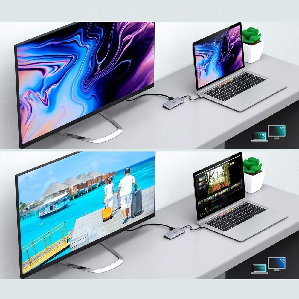 Choetech 9in1 multifunktionel USB Type C HUB - 3x USB 3.2 Gen 1 / SD og TF hukommelseskortlæser / HDMI 4K 30Hz / VGA Full HD 60Hz / USB Type C / RJ45 grå (HUB-M15 grå)