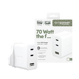 PanzerGlass empower by ® Turbo 70W Multiple Oplader inkl. 2 x USB-C + USB-A | UK Stik | Silver White