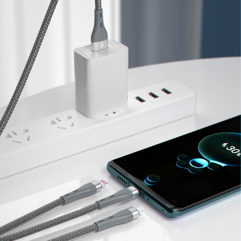 Dudao 3in1 USB-kabel - Lightning / microUSB / USB Type C 65W 1.2m grå (L20X)