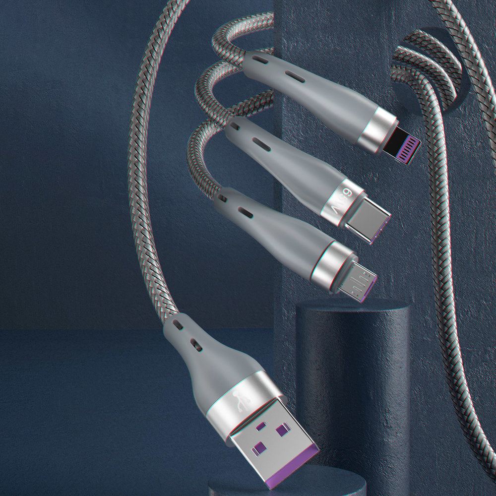 Dudao 3in1 USB-kabel - Lightning / microUSB / USB Type C 65W 1.2m grå (L20X)