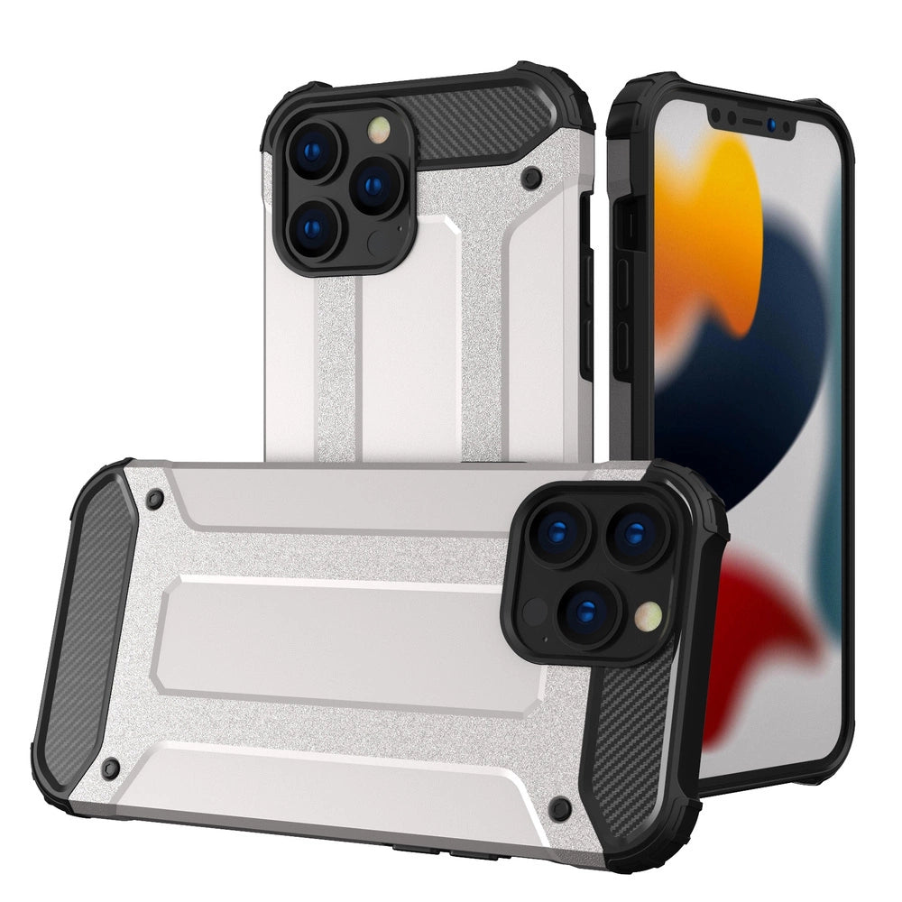 Hybrid Armor Case Tough Rugged Cover til iPhone 13 Pro sølv