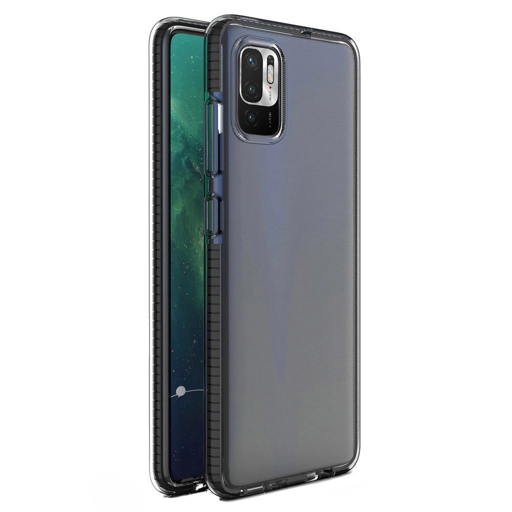Spring Case klar TPU gel beskyttende cover med farverig ramme til Xiaomi Redmi Note 10 5G / Poco M3 Pro sort
