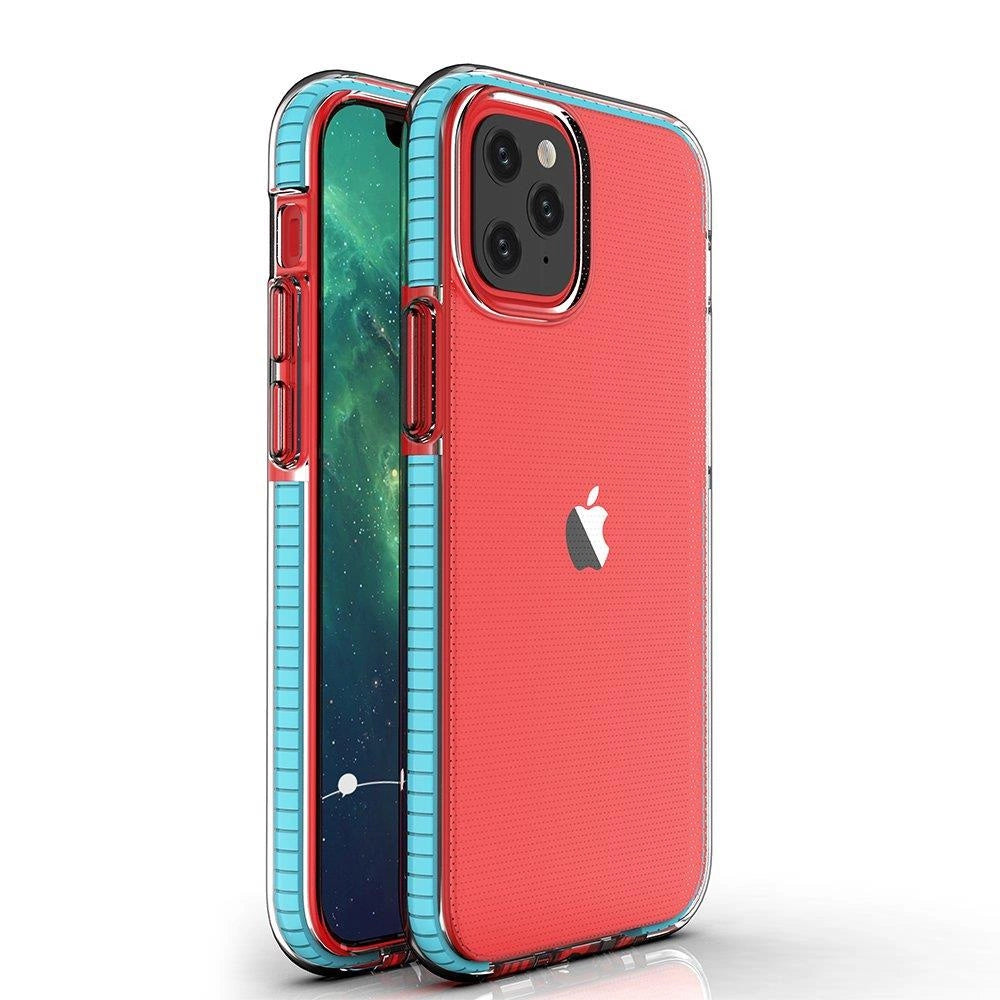 Spring Case klar TPU gel beskyttende cover med farverig ramme til iPhone 13 Pro lyseblå