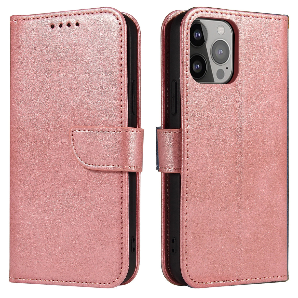 Magnet Case elegant bogreol type sag med kickstand til iPhone 13 Pro pink