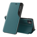 Eco Leather View Case elegant bogreol type sag med kickstand til iPhone 13 Pro Max grøn