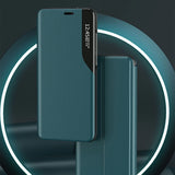 Eco Leather View Case elegant bogreol type sag med kickstand til iPhone 13 Pro Max grøn