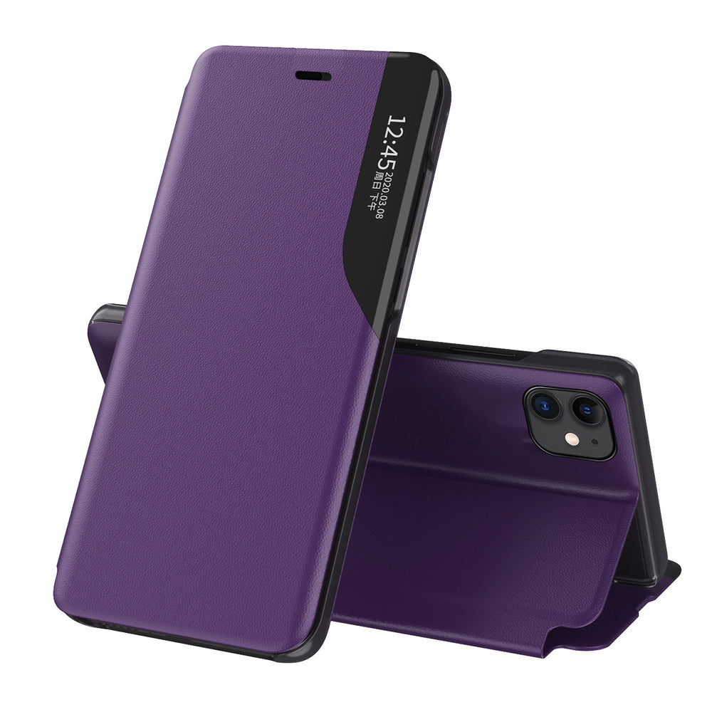 Eco Leather View Case elegant bogreol type sag med kickstand til iPhone 13 Pro lilla