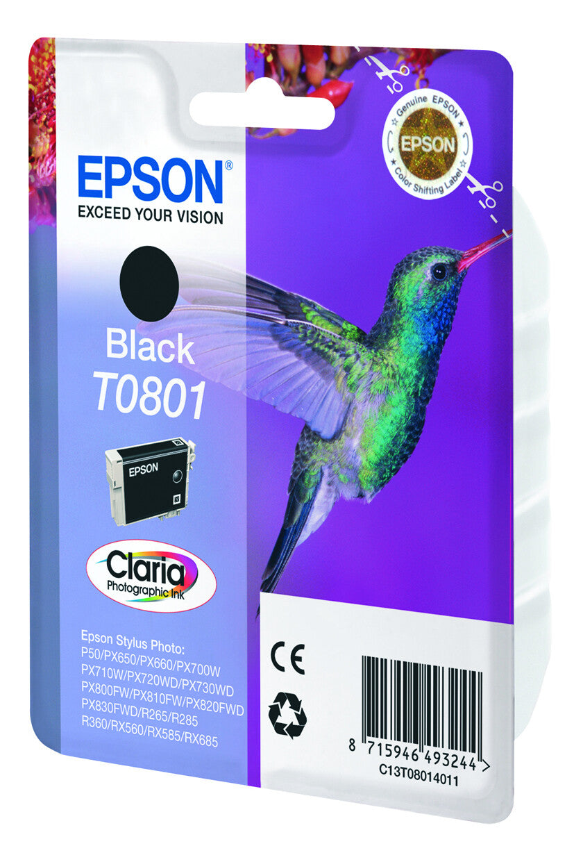 Epson Hummingbird Enkeltpakke, sort T0801 Claria Photographic Ink