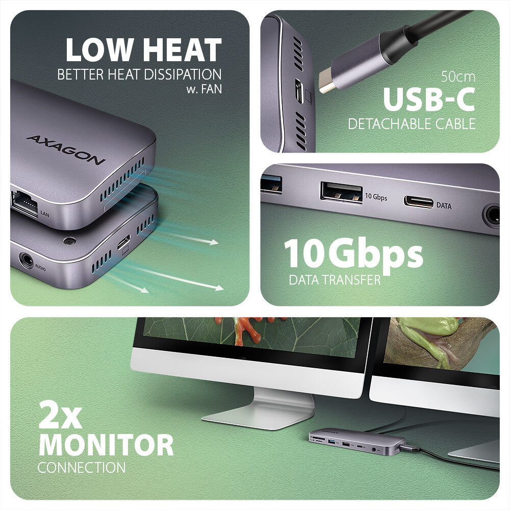 Axagon HMC-12GM2 dockingstation Ledningsført USB 3.2 Gen 2 (3.1 Gen 2) Type-C Grå