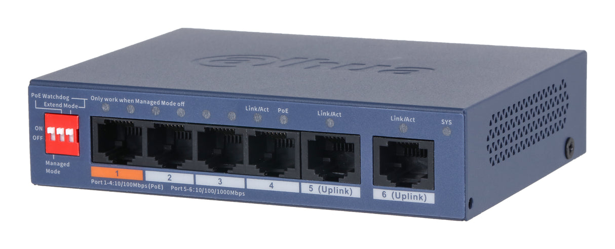 Dahua Technology CS4006-4ET2GT-60 netværksswitch Administreret L2 Gigabit Ethernet (10/100/1000) Strøm over Ethernet (PoE) Blå