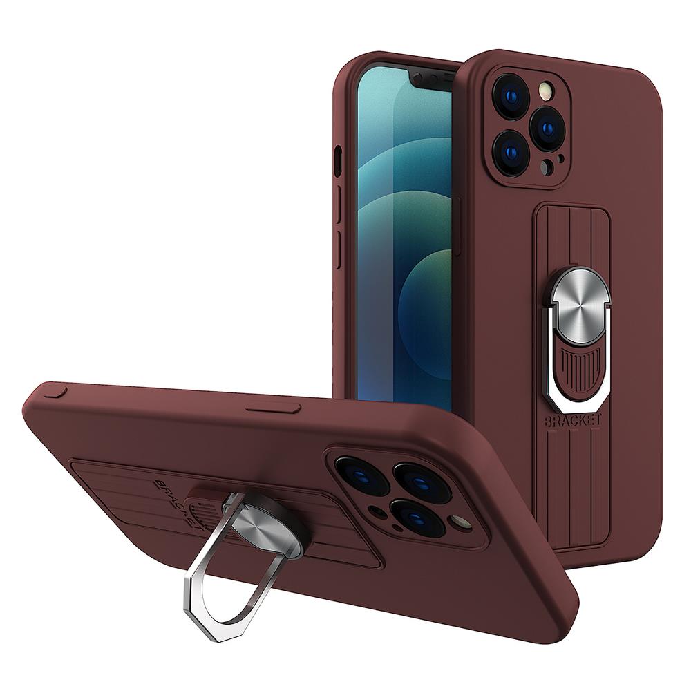 Ringkasse silikonkasse med fingerhåndtag og stativ til Samsung Galaxy A42 5G brun