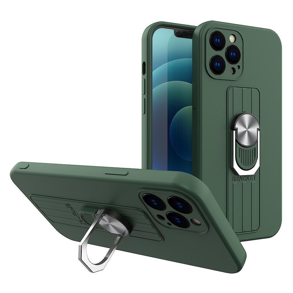 Ring Case silikonhylster med fingerhåndtag og stativ til Samsung Galaxy A72 4G mørkegrøn