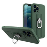 Ring Case silikonhylster med fingerhåndtag og stativ til Samsung Galaxy A72 4G mørkegrøn