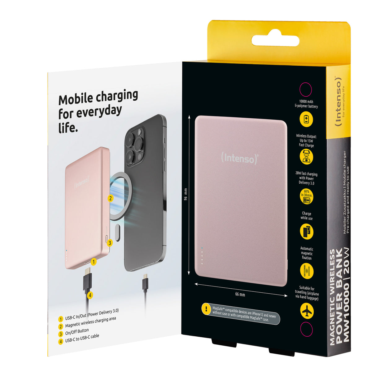 Intenso MW10000 Lithium polymer (LiPo) 10000 mAh Trådløs opladning Rose