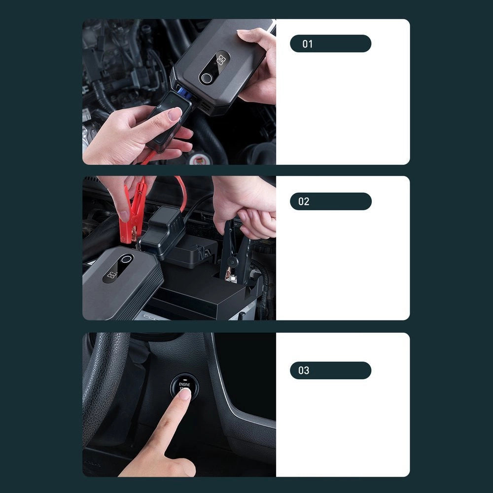 Baseus powerbank Power Starter Jump Starter start enhed booster 20000mAh 12V (2000A / 1000A) + krokodille klip kabler sort (CGNL020001)