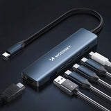 USB-C 6 i 1 Hub Wozinsky WHBC10Y4S Multifunktionel, Aluminium, med 25 cm Kabel - Grå