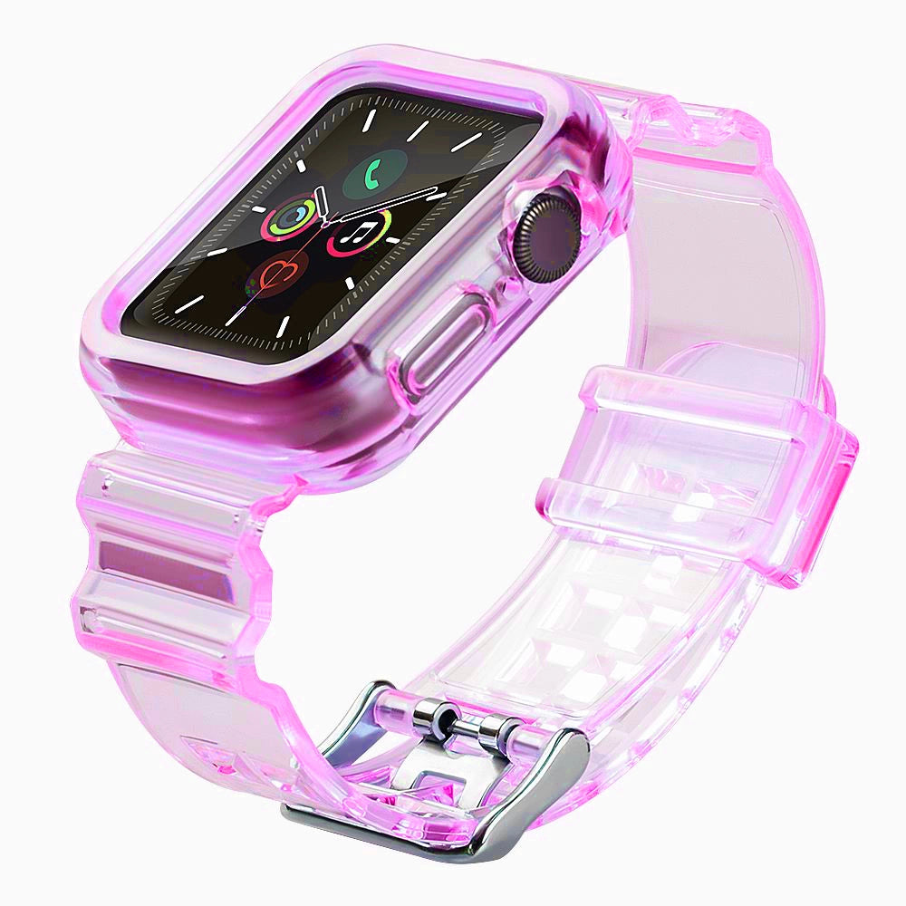Silicone Band Strap Armbånd Case Strap Light Set til Apple Watch 44mm - Rød