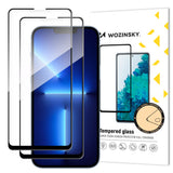 Wozinsky Set af 2x Super Durable Full Glue Tempered Glass til hele skærmen med Frame Case Friendly iPhone 16e, iPhone 14, iPhone 13 Pro / iPhone 13 Black