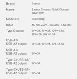 Baseus Compact fast charger 2x USB / USB Type C 30W 3A Power Delivery Quick Charge black (CCXJ-E01)