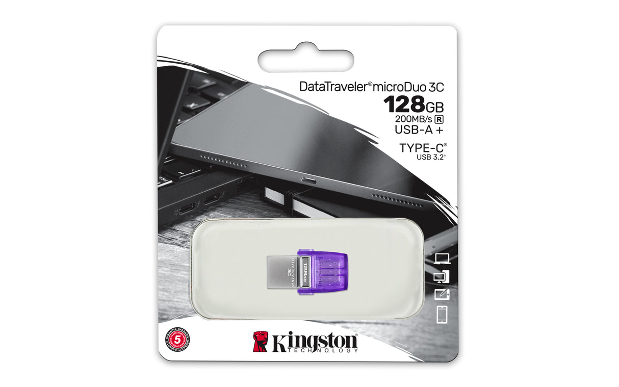 Kingston DataTraveler microDuo 3C 128GB USB 3.2 Gen 1 / USB-C USB stick Lilla Transparent