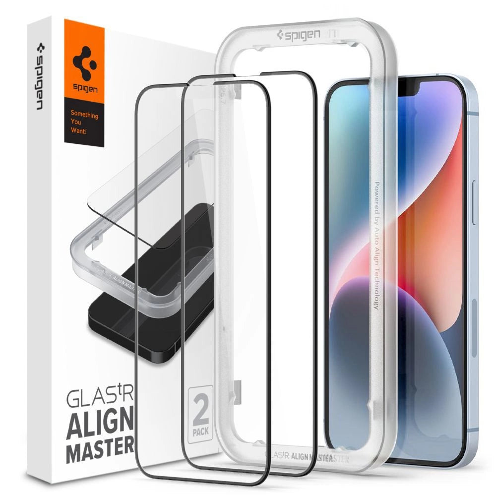 Spigen ALM Glass FC tempereret glas til iPhone 13 / 13 Pro / 14 / 16e - sort 2 stk.