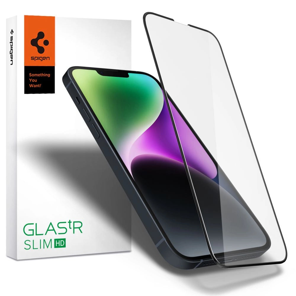 Spigen Glass FC hærdet glas til iPhone 13 / 13 Pro / 14 / 16e - sort