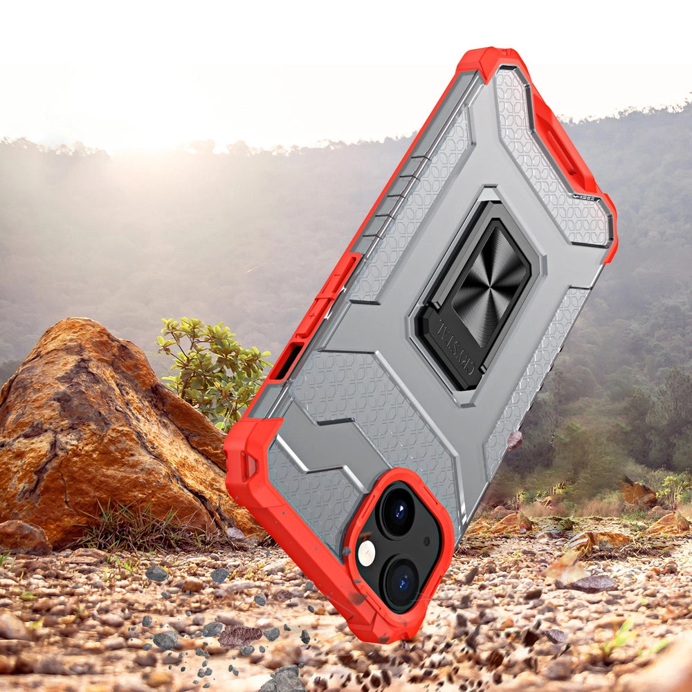 Crystal Ring Case Kickstand Tough Rugged Cover til iPhone 13 rød
