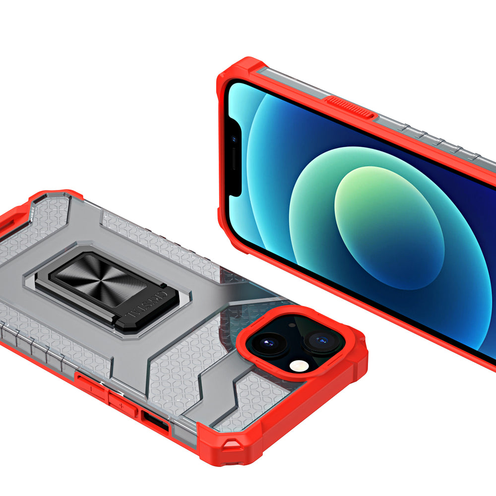 Crystal Ring Case Kickstand Tough Rugged Cover til iPhone 13 rød