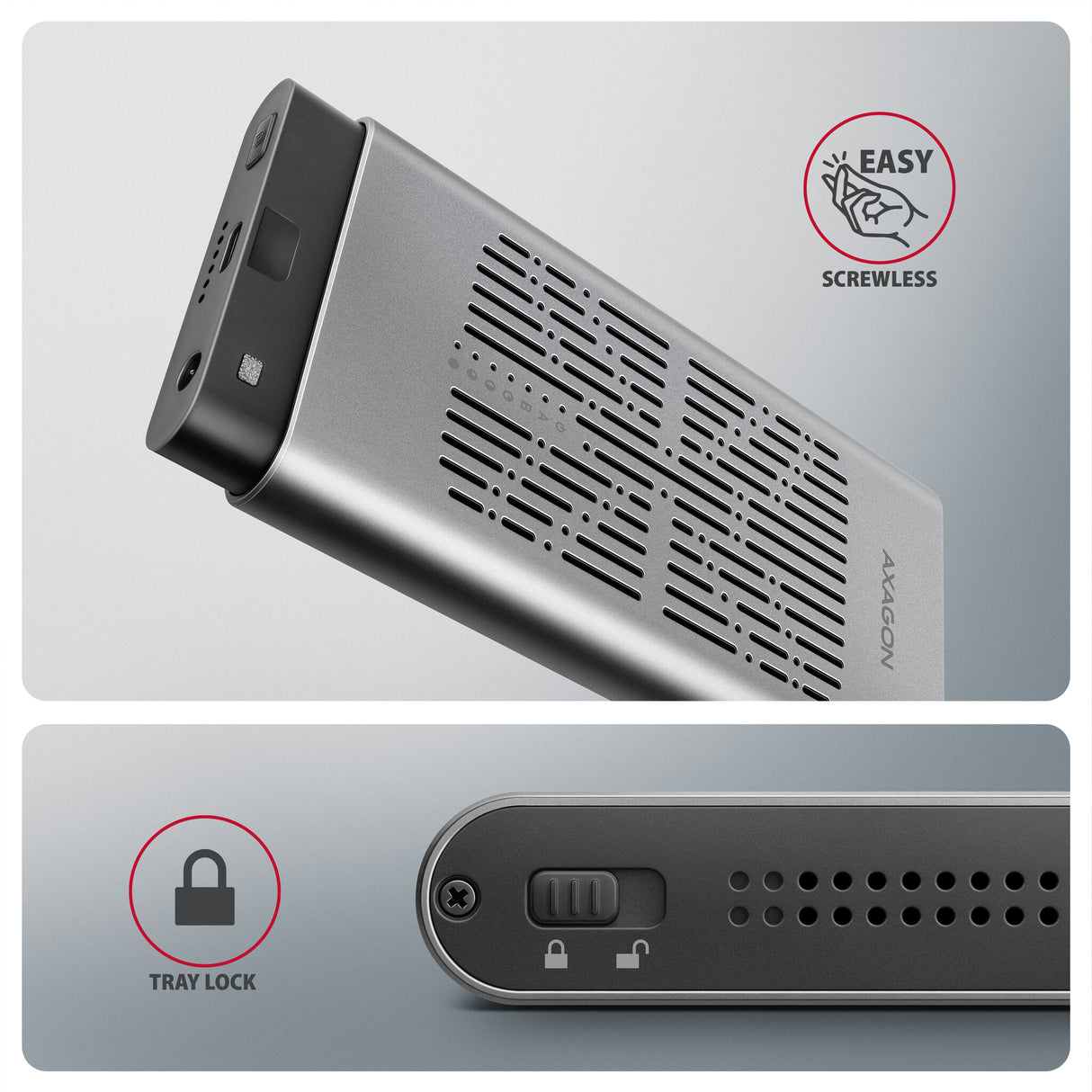 Axagon EEM2-20GD drev dockingstation USB 3.2 Gen 2 (3.1 Gen 2) Type-C Sort, Grå