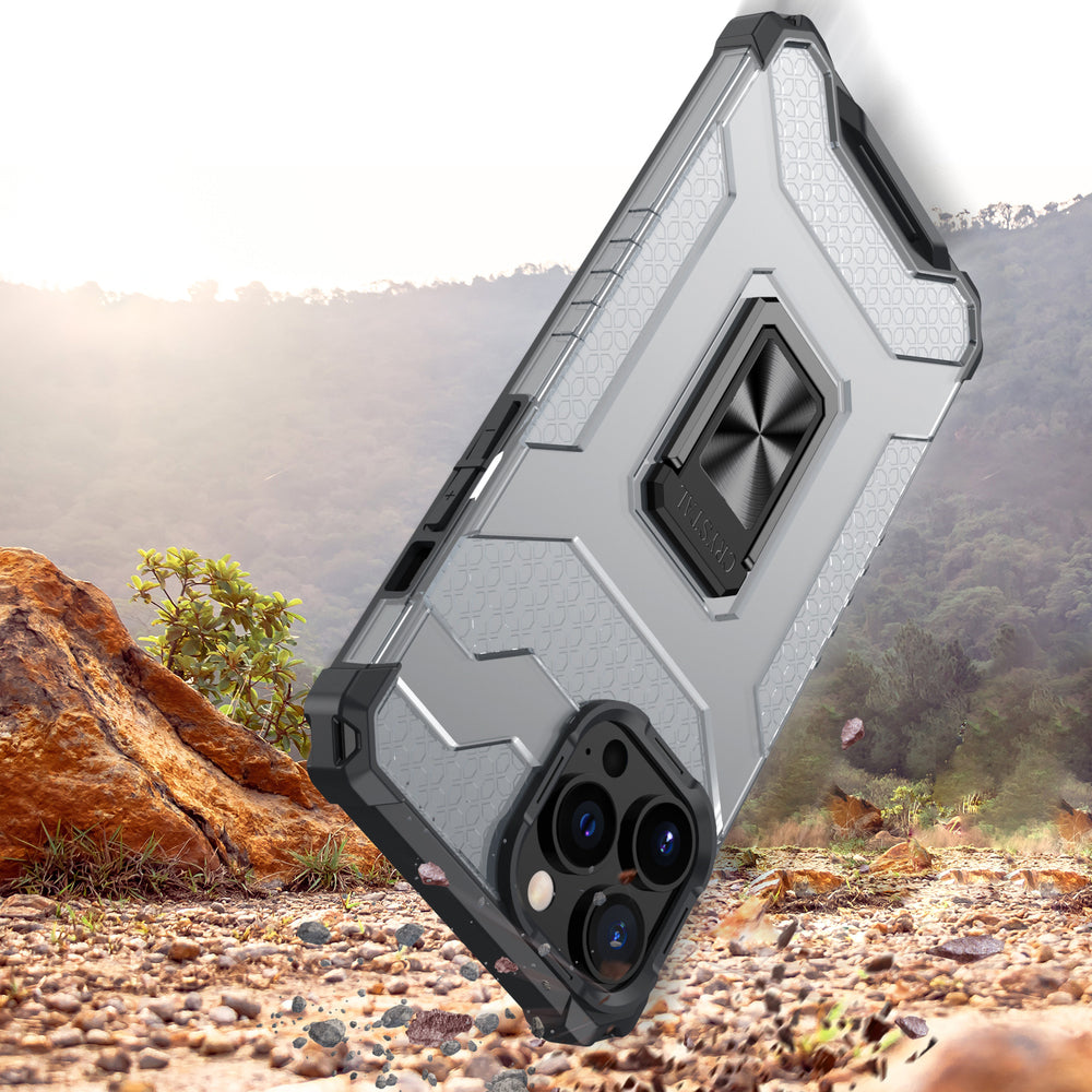 Crystal Ring Case Kickstand Tough Rugged Cover til iPhone 13 Pro Max sort