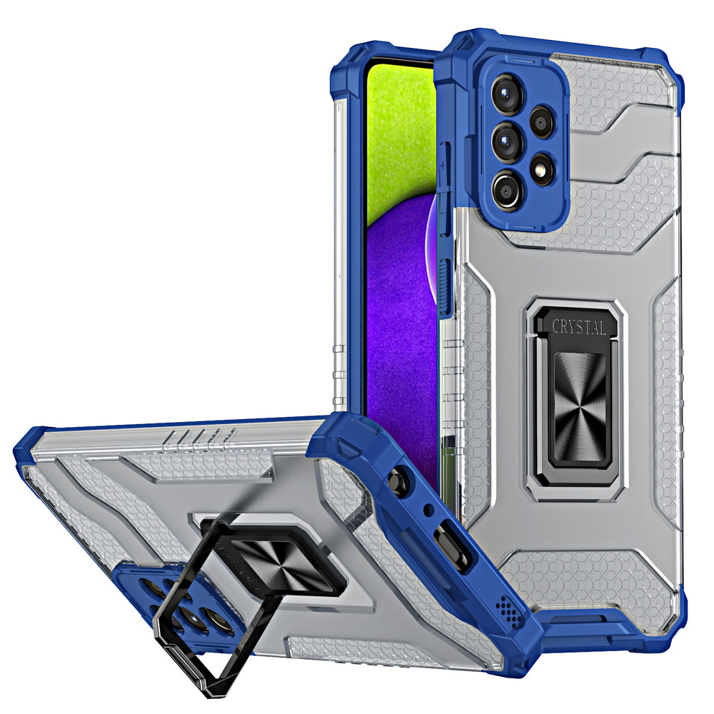 Crystal Ring Case Kickstand Tough Rugged Cover til Samsung Galaxy A72 4G blå