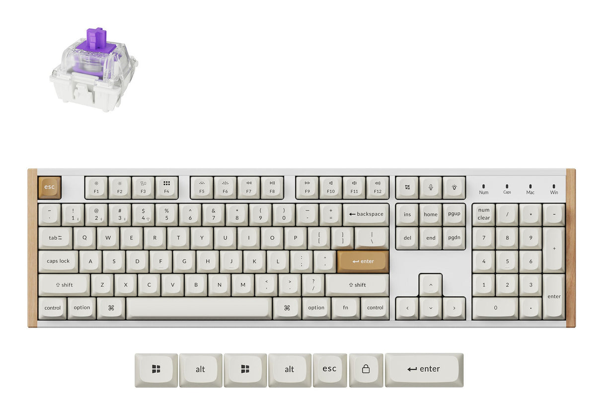 Keychron K10 HE tastatur Spil USB + RF Wireless + Bluetooth QWERTY Engelsk Hvid, Træ