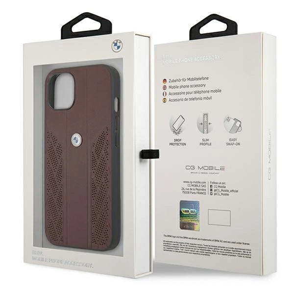 BMW Leather Curve Perforate Case for iPhone 13 - Red