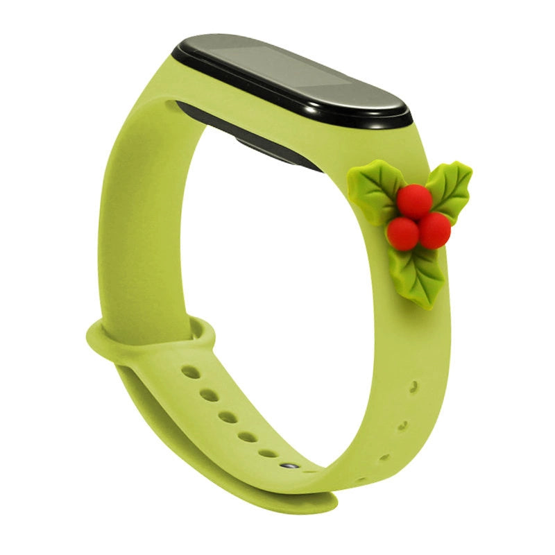 Strap Xmas til Xiaomi Mi Band 3 / 4 Jul Silicone Strap Armbånd med Holly - Grøn