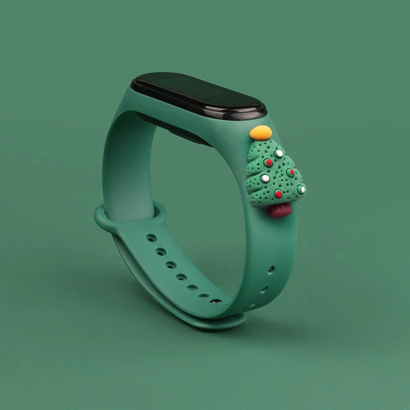 Strap Xmas til Xiaomi Mi Band 3 / 4 Jul Silicone Strap Armbånd med juletræ - mørkegrøn