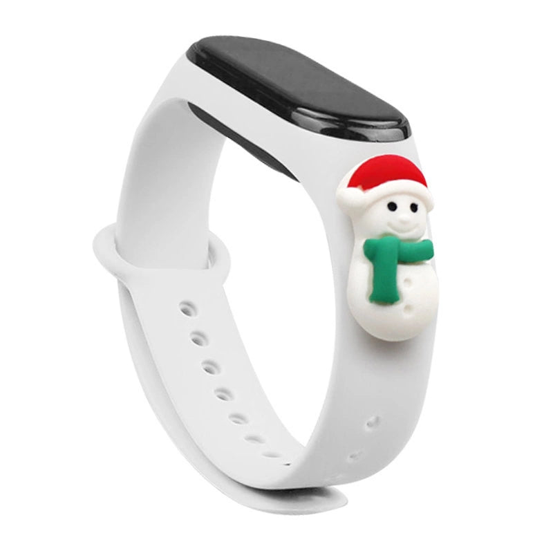 Strap Xmas til Xiaomi Mi Band 3 / 4 Jule Silicone Strap Armbånd med Snehovd - Hvid