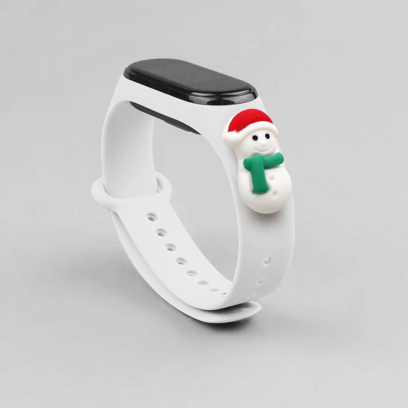 Strap Xmas til Xiaomi Mi Band 3 / 4 Jule Silicone Strap Armbånd med Snehovd - Hvid