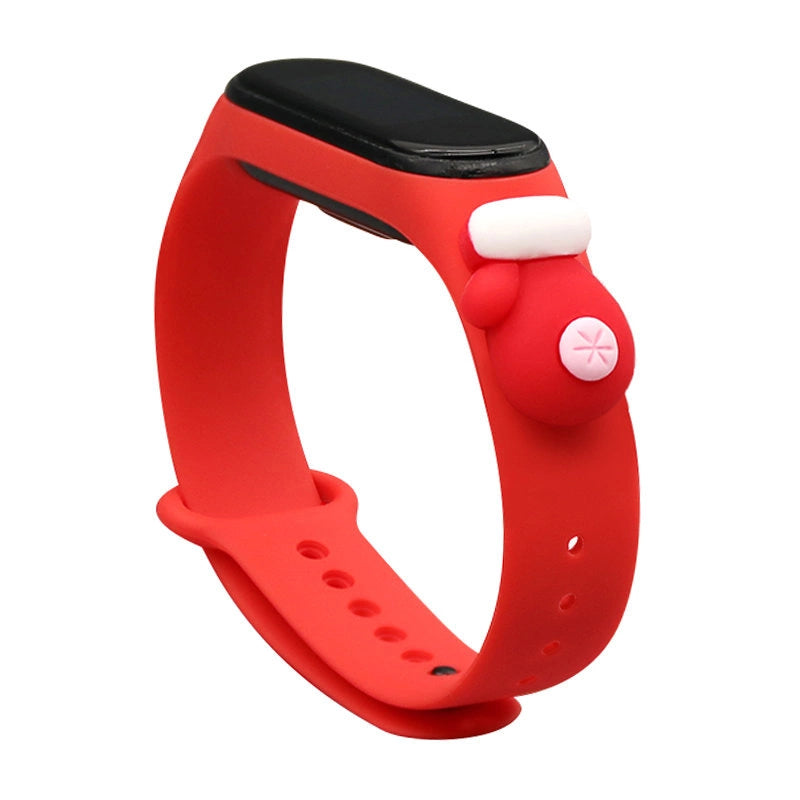 Strap Xmas til Xiaomi Mi Band 3 / 4 Jul Silicone Strap Armbånd med Handske - Rød