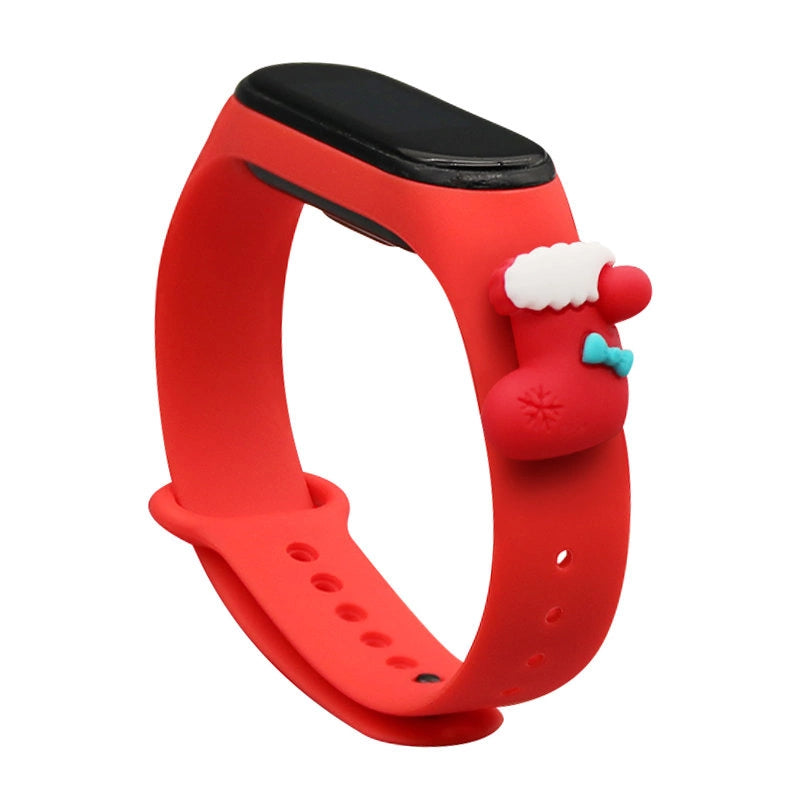 Strap Xmas til Xiaomi Mi Band 3 / 4 Jul Silicone Strap Armbånd med Sock - Rød