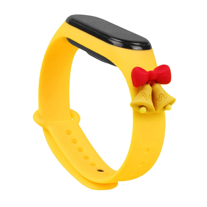 Strap Xmas til Xiaomi Mi Band 3 / 4 Christmas Silicone Armbånd Strap med Bells - Yellow