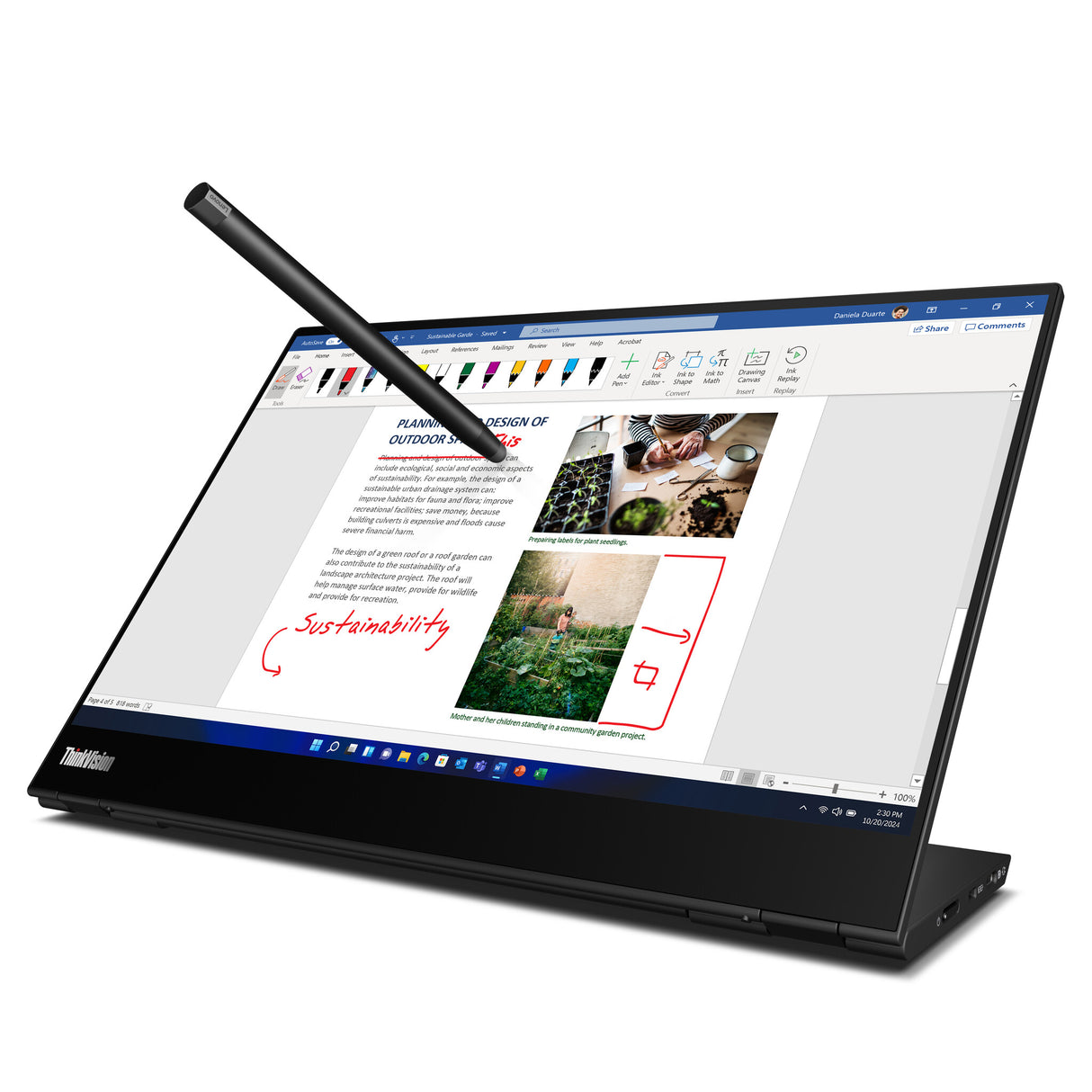 Lenovo ThinkVision M14t Gen 2 computerskærm 35,6 cm (14") 2240 x 1400 pixel 2.2K LED Berøringsskærm Sort