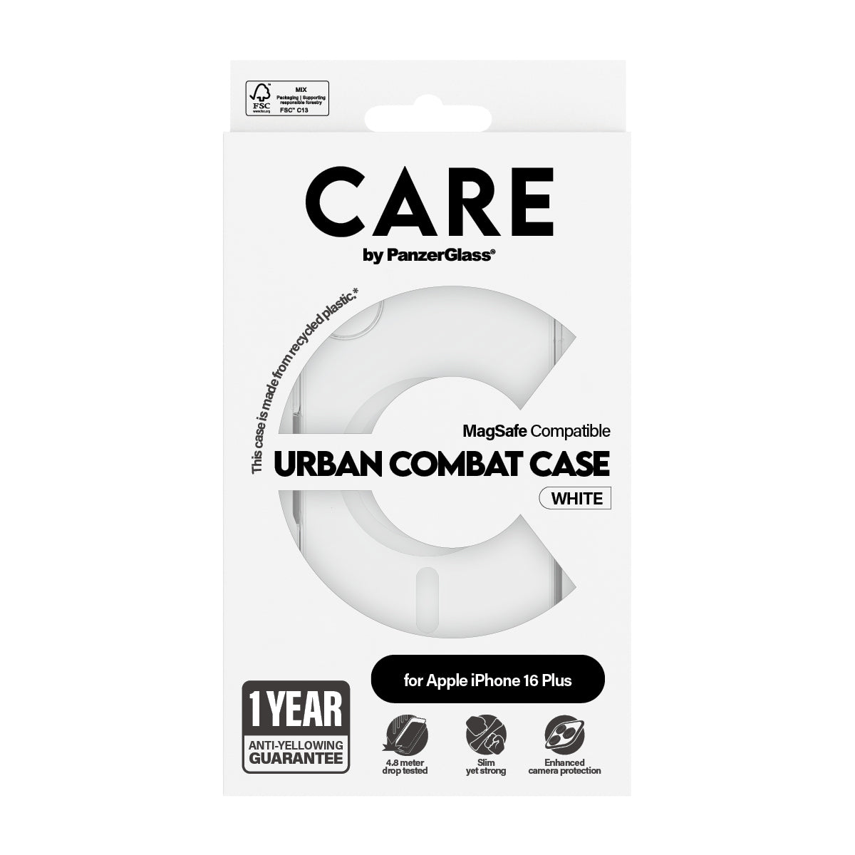 PanzerGlass CARE by ® Flagship Case Transparent Urban Combat m. Hvid MagSafe iPhone 16 Plus